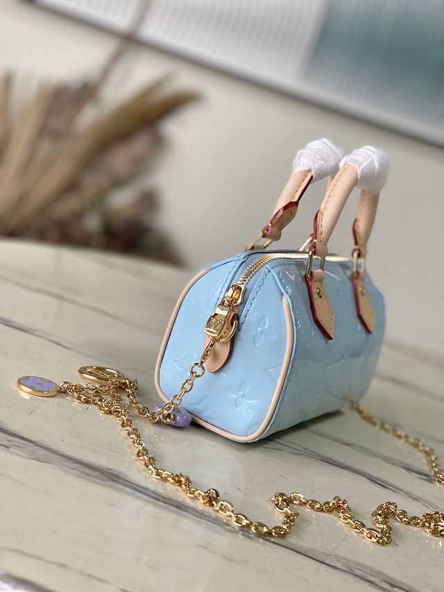 Louis vuitton original vernis calfskin nano speedy M83000 sky blue