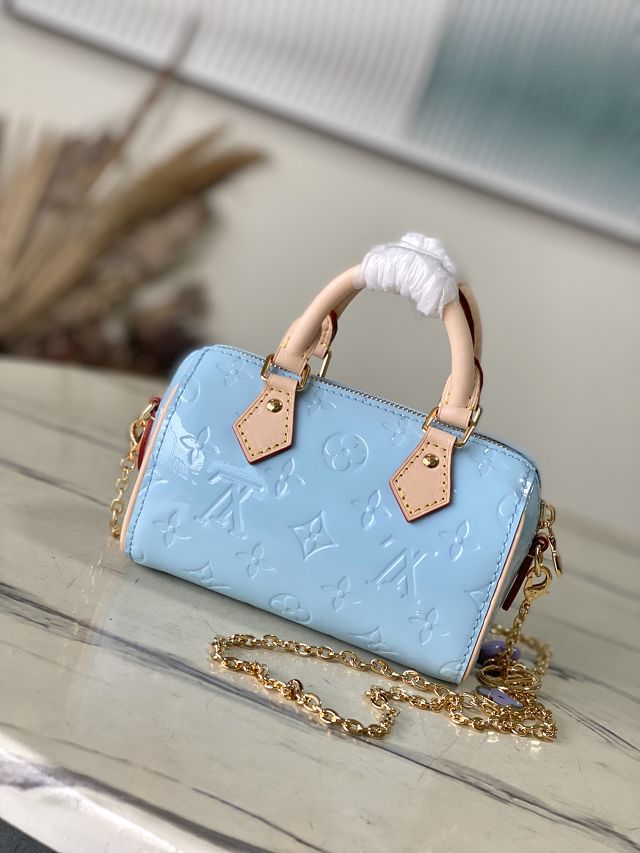 Louis vuitton original vernis calfskin nano speedy M83000 sky blue