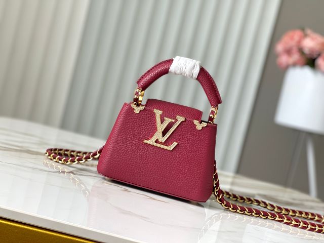 Louis vuitton original calfskin capucines nano handbag M24583 wine