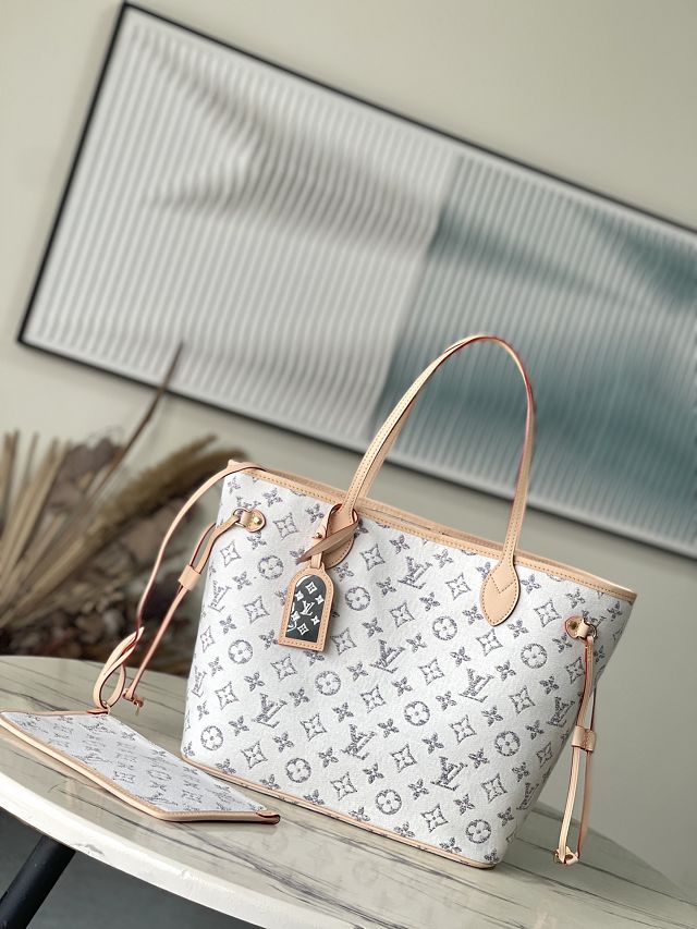 Louis vuitton original jacquard fabric neverfull mm M24905 white