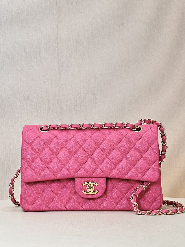 CC original grained calfskin medium flap bag A01112 rose red