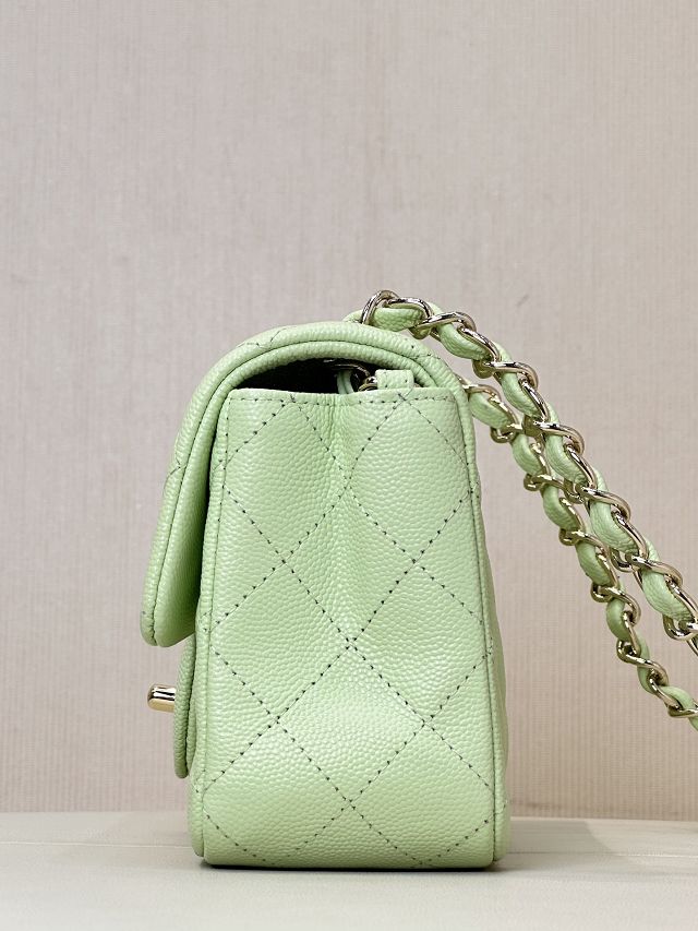 CC original grained calfskin mini flap bag A69900 green