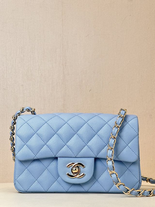 CC original grained calfskin mini flap bag A69900 light blue