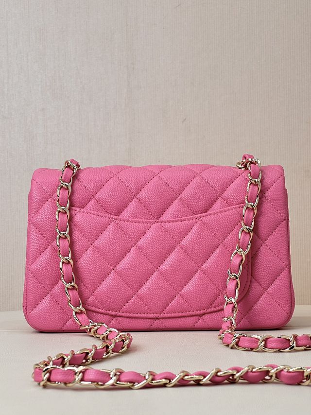 CC original grained calfskin mini flap bag A69900 rose red