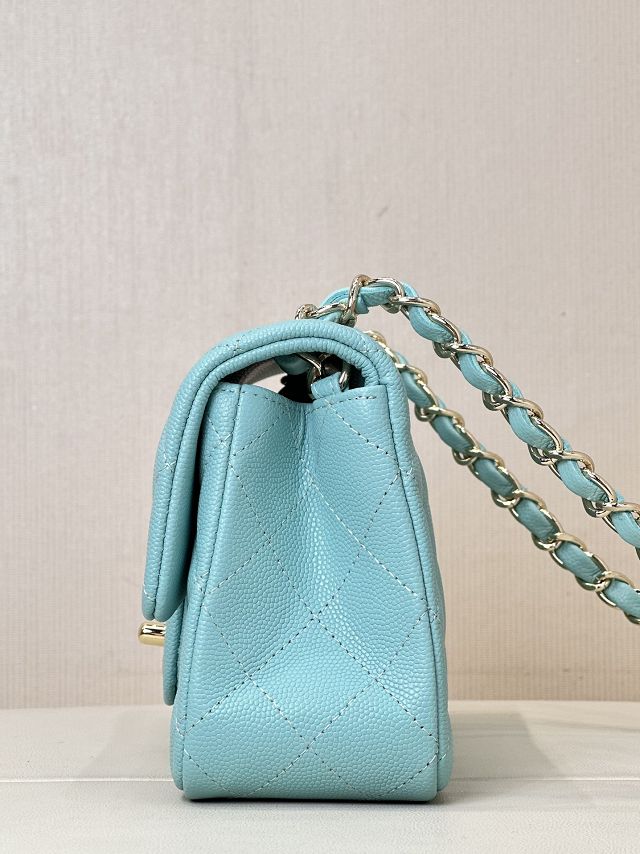 CC original grained calfskin mini flap bag A69900 sky blue