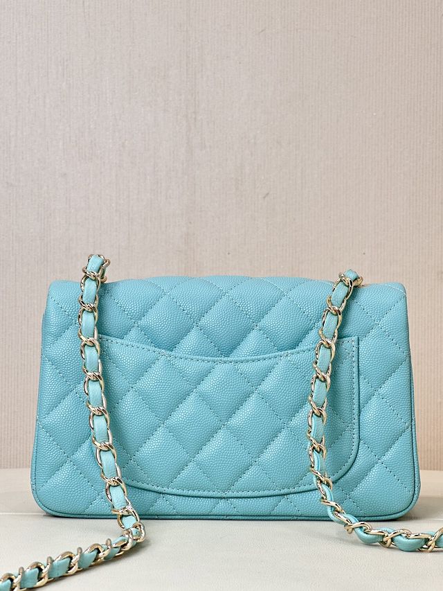 CC original grained calfskin mini flap bag A69900 sky blue