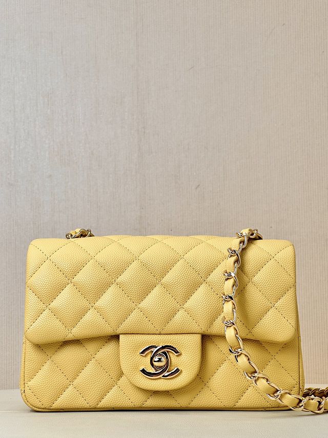 CC original grained calfskin mini flap bag A69900 yellow