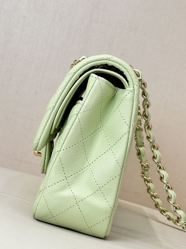 CC original grained calfskin medium flap bag A01112 light green