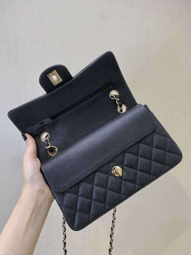 CC original grained calfskin small flap bag A01113 black