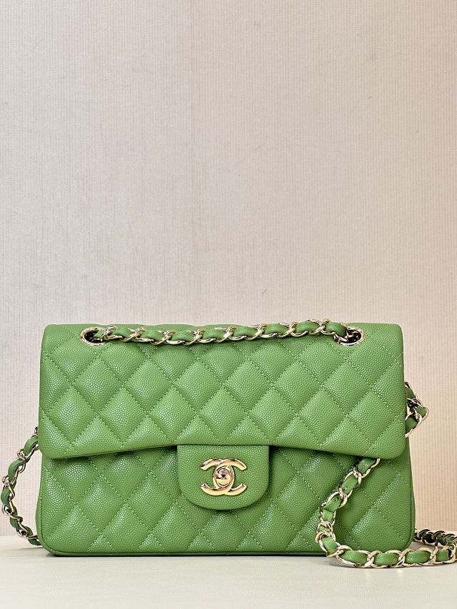 CC original grained calfskin small flap bag A01113 green