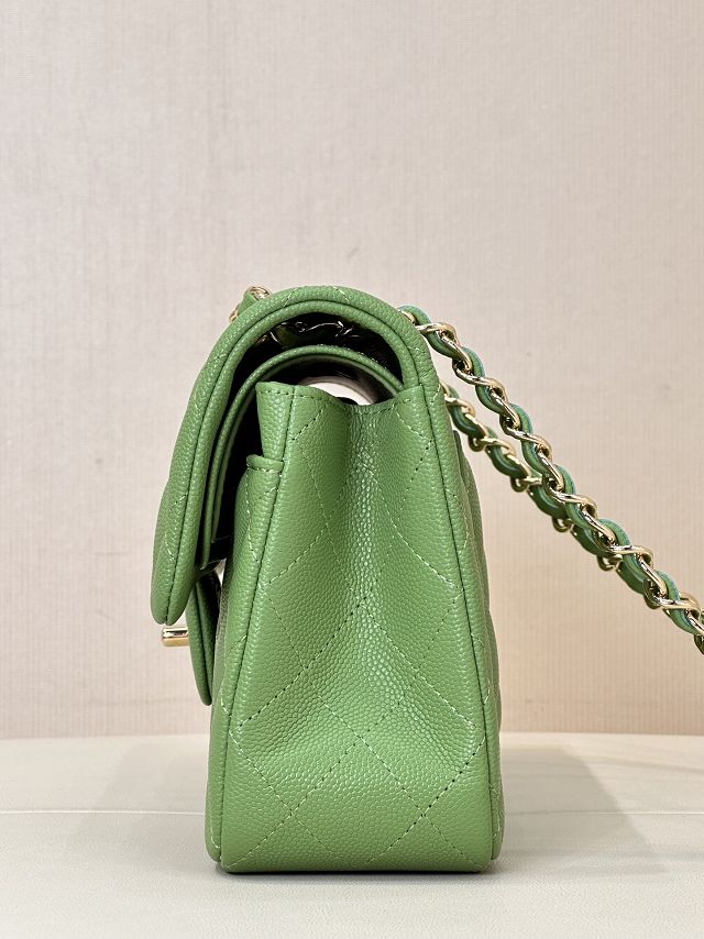 CC original grained calfskin small flap bag A01113 green