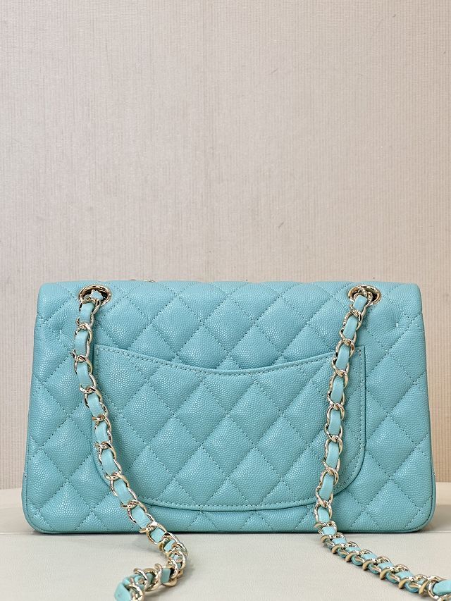 CC original grained calfskin small flap bag A01113 lake blue