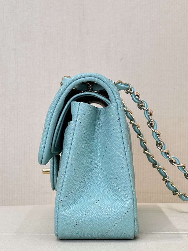 CC original grained calfskin small flap bag A01113 lake blue