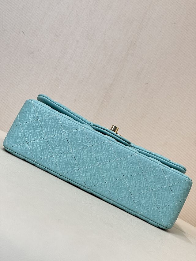 CC original grained calfskin small flap bag A01113 lake blue