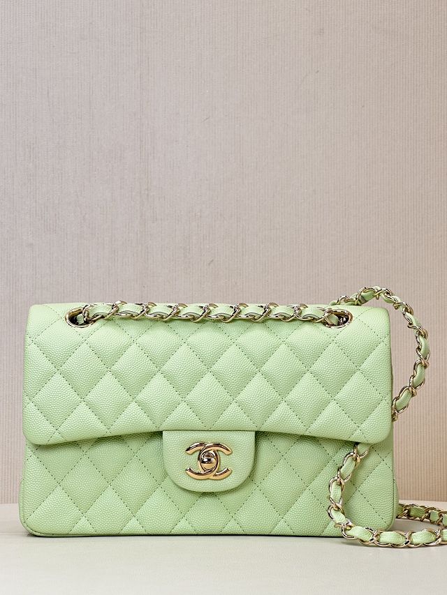 CC original grained calfskin small flap bag A01113 light green