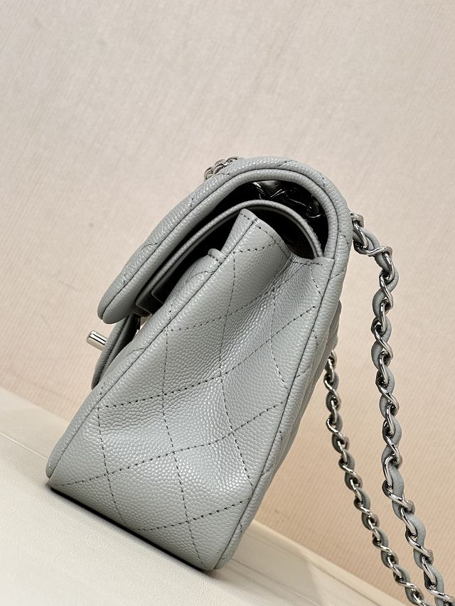 CC original grained calfskin small flap bag A01113 light grey