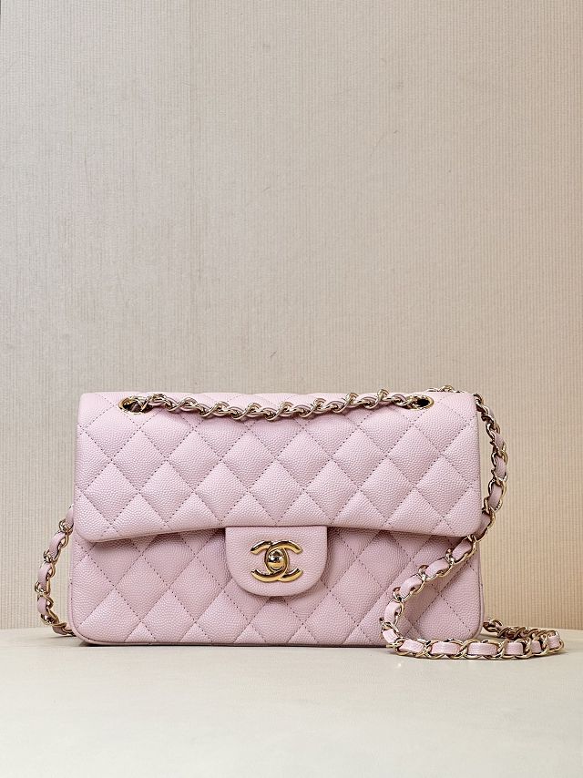 CC original grained calfskin small flap bag A01113 light pink