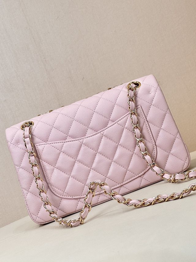 CC original grained calfskin small flap bag A01113 light pink