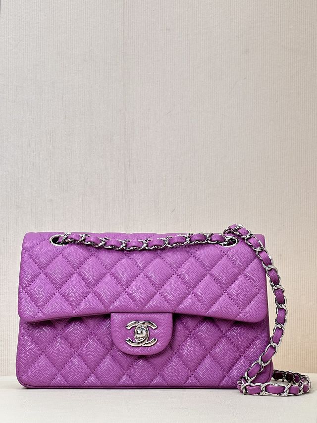 CC original grained calfskin small flap bag A01113 purple