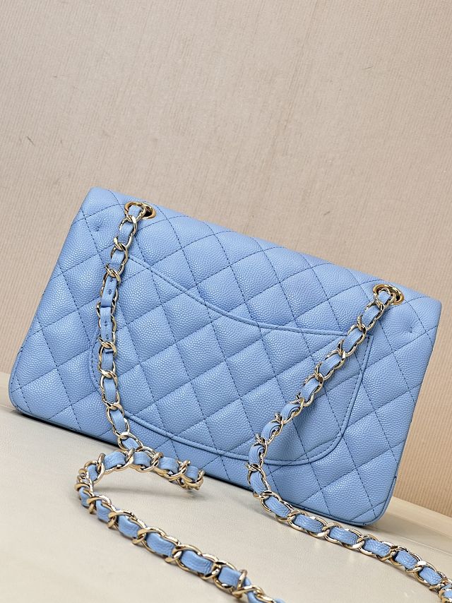 CC original grained calfskin small flap bag A01113 sky blue