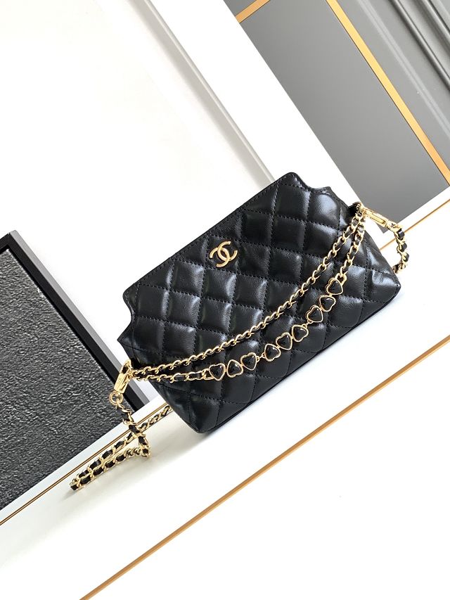 CC original calfskin clutch with chain AP3787 black