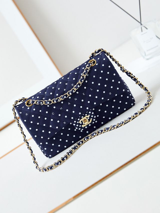 CC original fabric meidum flap bag A01112 navy blue