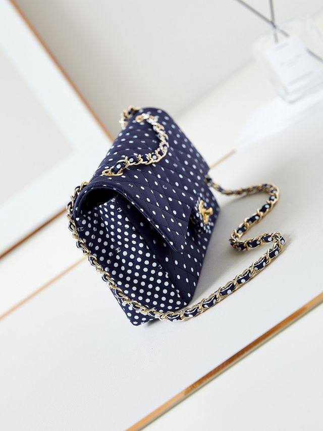 CC original fabric meidum flap bag A01112 navy blue