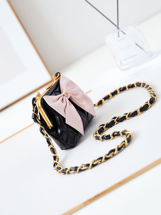 CC original lambskin clutch with chain AP4028 black&pink