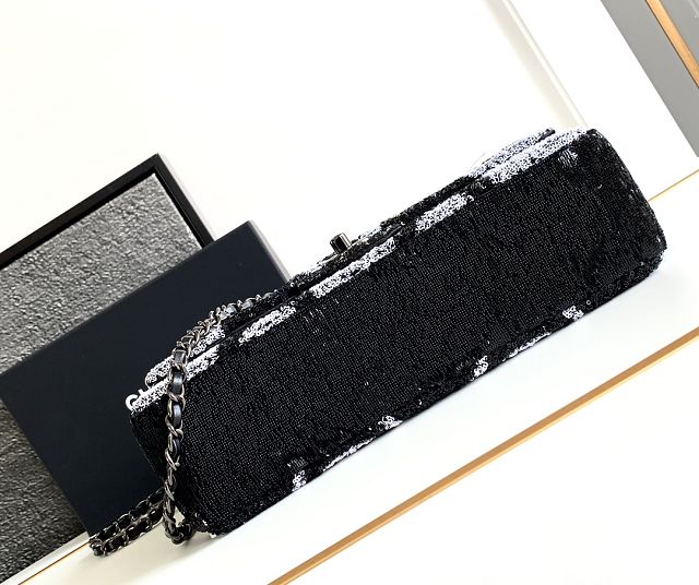 CC original sequins medium flap bag AS2407 black&white