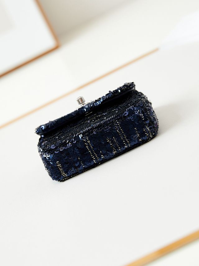 CC original sequins mini flap bag AS3268 navy blue