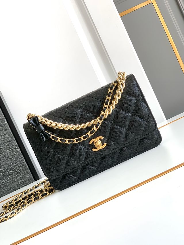 CC original grained calfskin wallet on chain AP6465 black