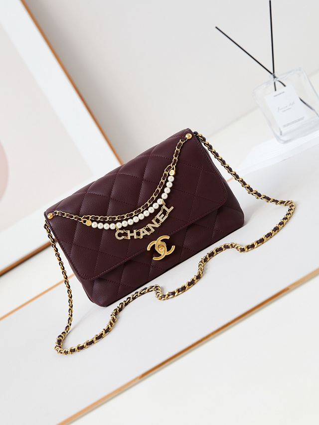 2024 CC original lambskin small flap bag AS4986 bordeaux