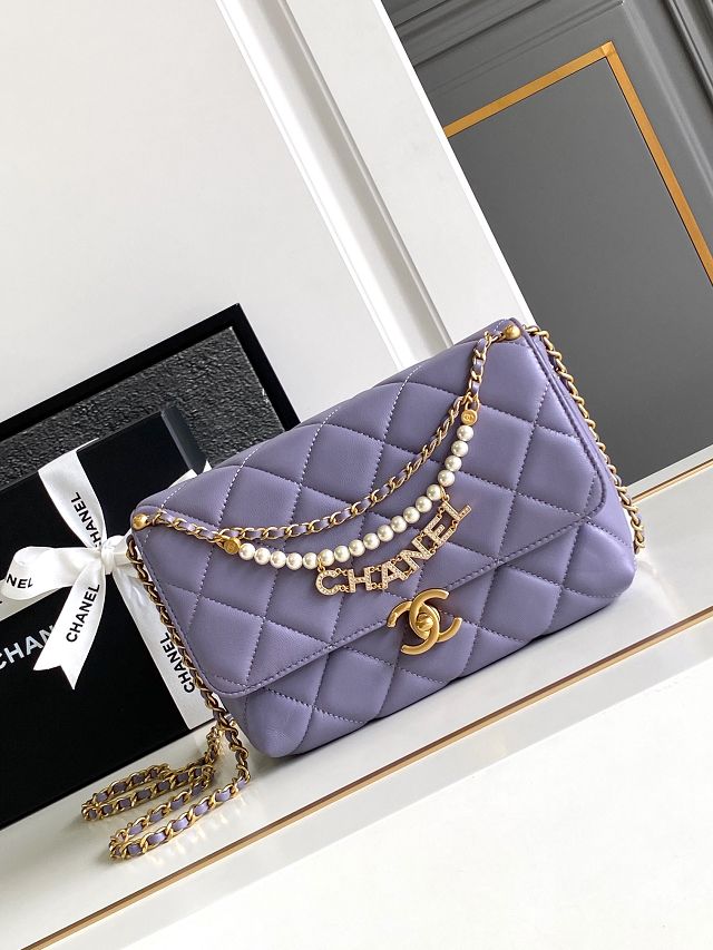 2024 CC original lambskin small flap bag AS4986 light purple