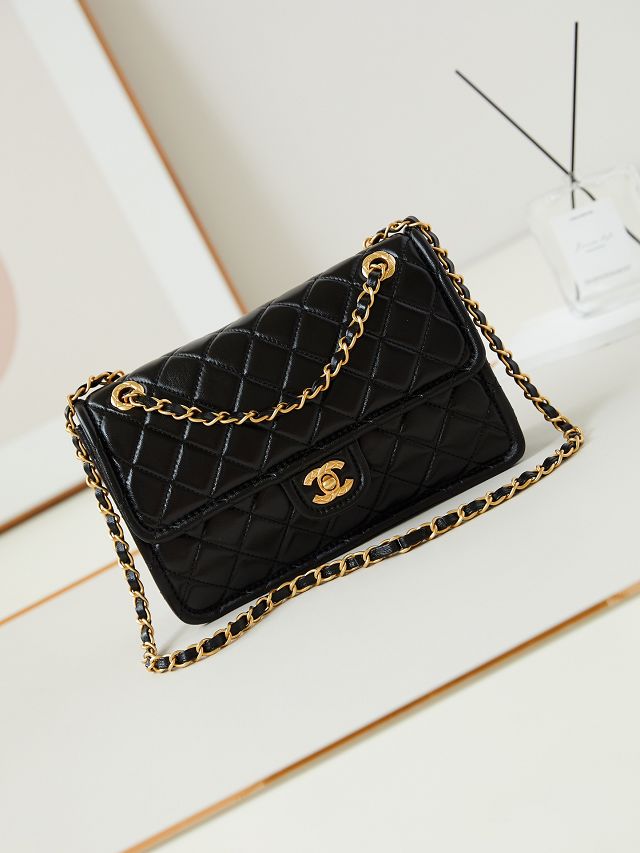 2024 CC original calfskin small  flap bag AS4687 black