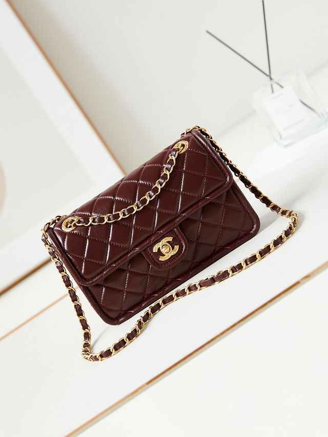 2024 CC original calfskin small  flap bag AS4687 bordeaux