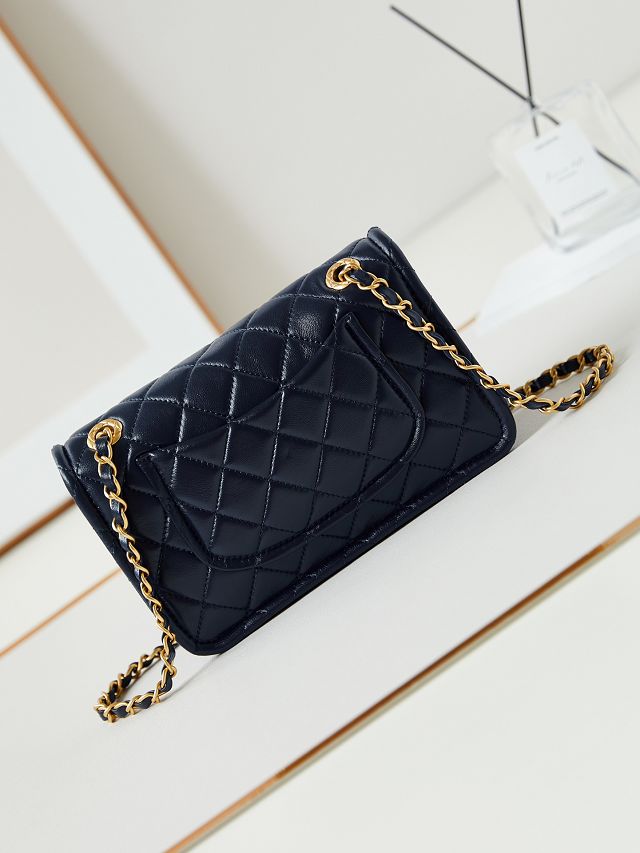 2024 CC original calfskin small  flap bag AS4687 navy blue