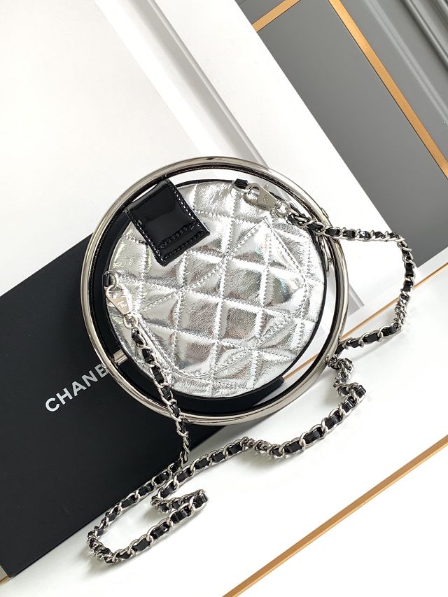 CC original lambskin round clutch with chain AP4110 silver