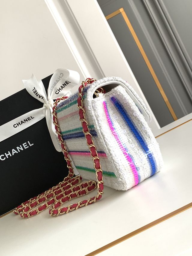 CC original sequins mini flap bag A69900 white