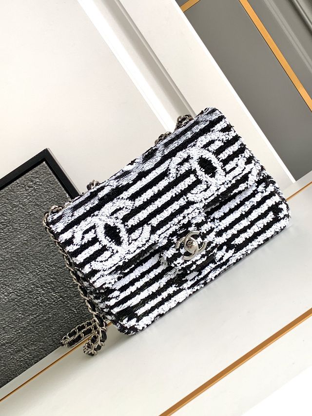 CC original sequins mini flap bag AS4561 black&white