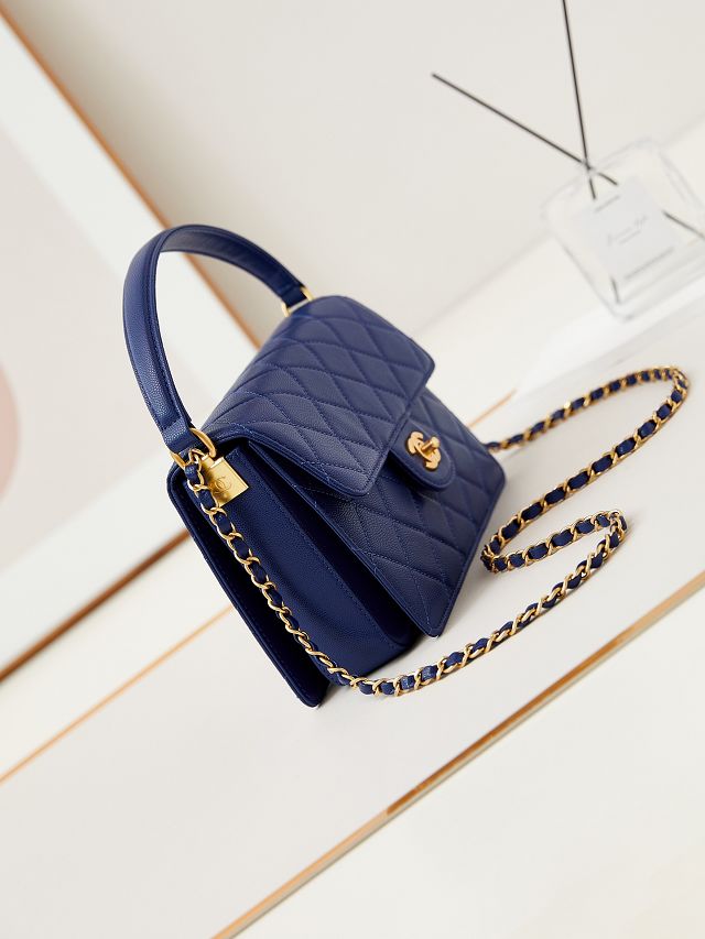 2024 CC original grained calfskin medium flap bag AS5166 blue