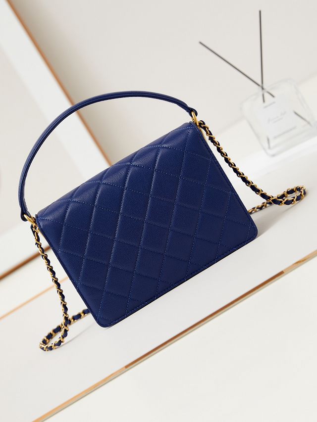 2024 CC original grained calfskin medium flap bag AS5166 blue