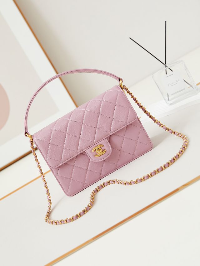 2024 CC original grained calfskin medium flap bag AS5166 pink