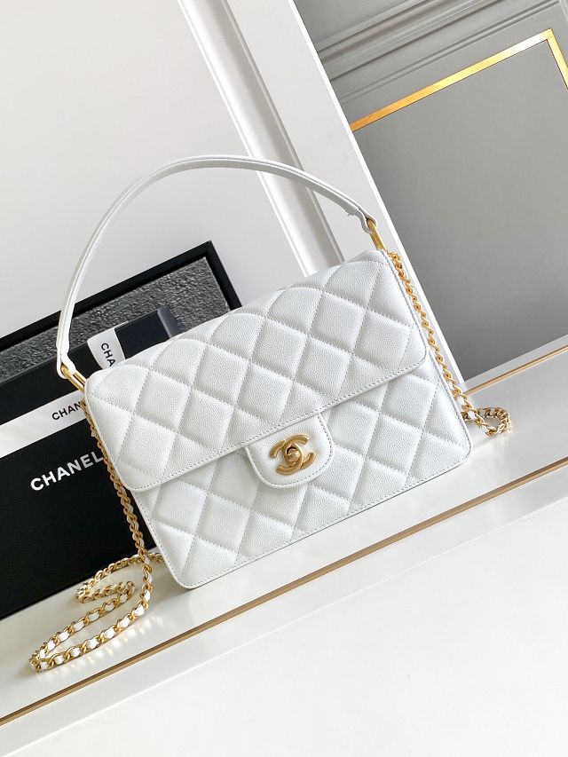 2024 CC original grained calfskin medium flap bag AS5166 white