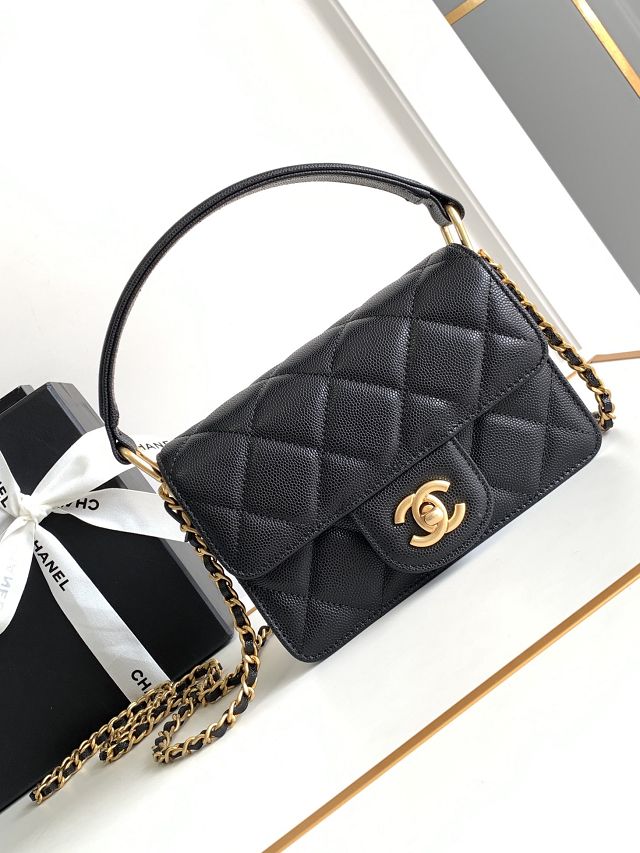 2024 CC original grained calfskin mini flap bag AS5164 black