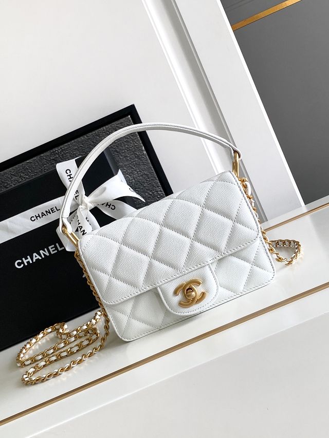 2024 CC original grained calfskin mini flap bag AS5164 white