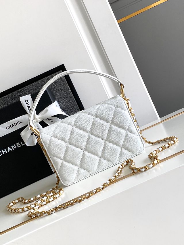 2024 CC original grained calfskin mini flap bag AS5164 white