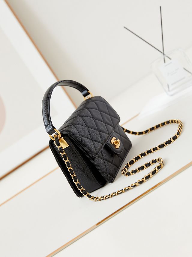 2024 CC original grained calfskin small flap bag AS5165 black