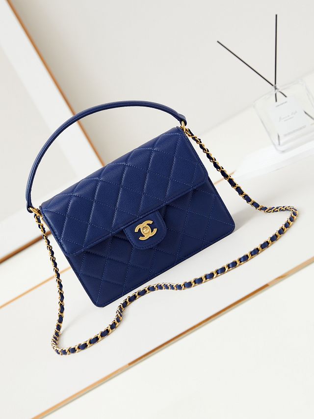 2024 CC original grained calfskin small flap bag AS5165 blue