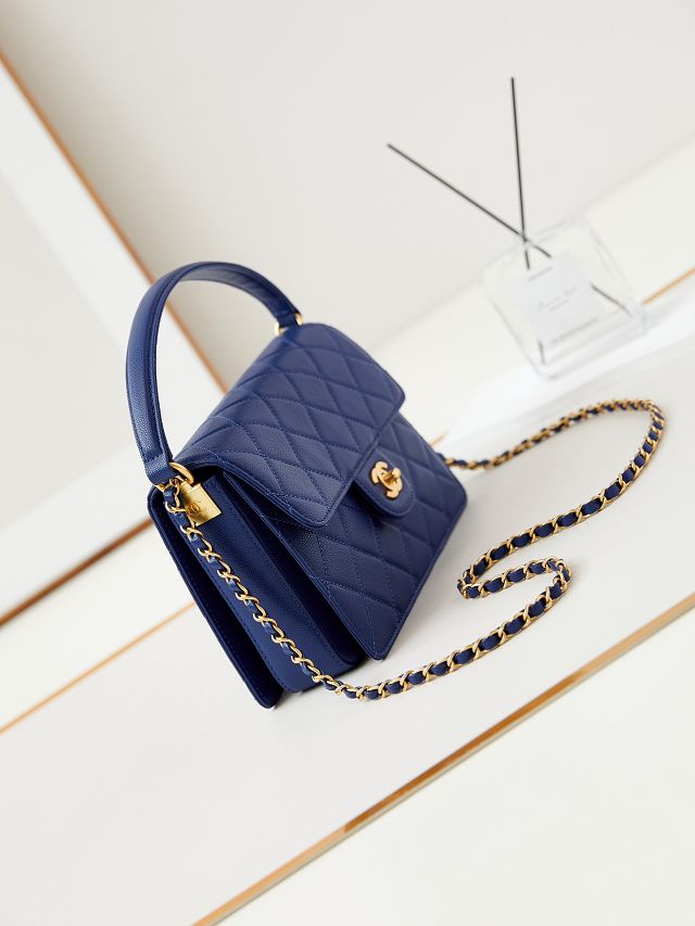 2024 CC original grained calfskin small flap bag AS5165 blue