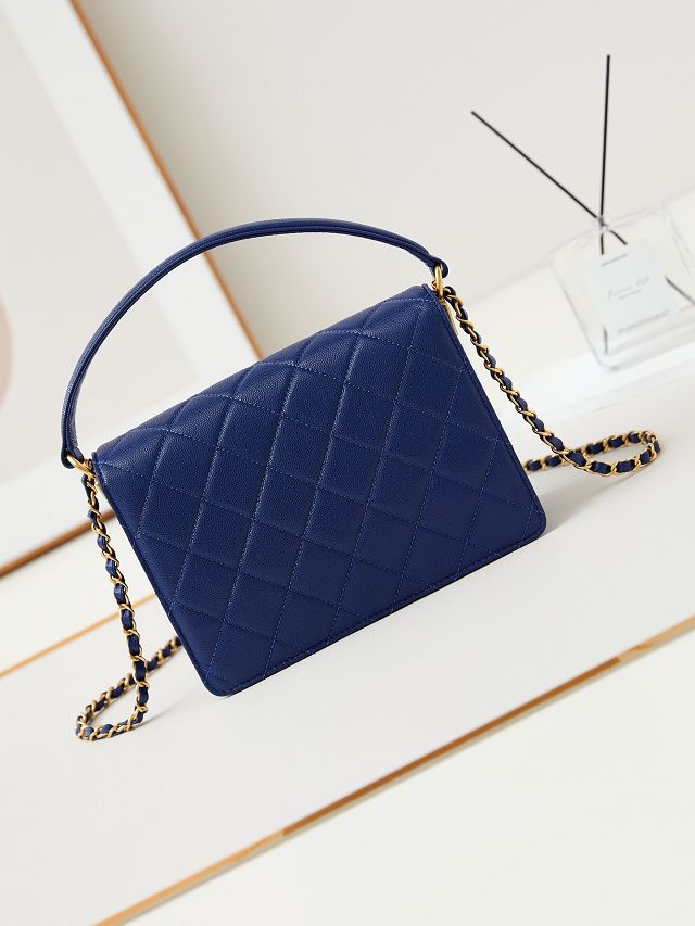 2024 CC original grained calfskin small flap bag AS5165 blue